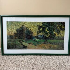 Green and Yellow Landscape Painting with Prominent Trees